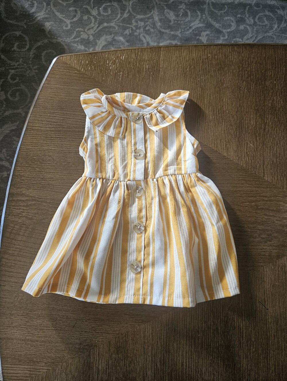 Little Lass Yellow and White Striped Ruffle Dress Size 3-6 Months
